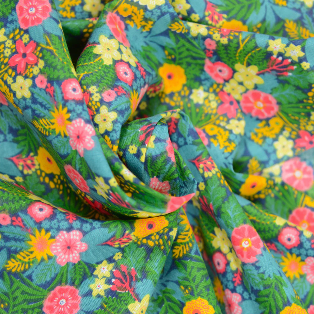 Coupon 1m x75cm coton imprimé fleurs et fougères