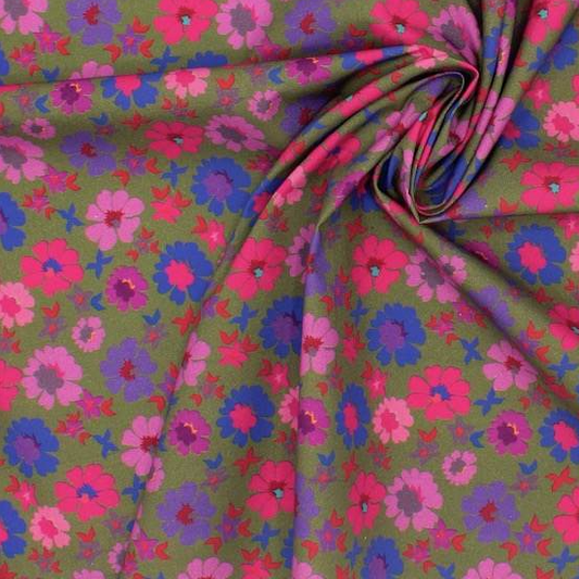 NOUVEAU fleurs fond kaki Léa- France