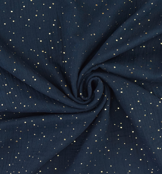 Coupon 1m45x1m gaze bleu marine pois dorés