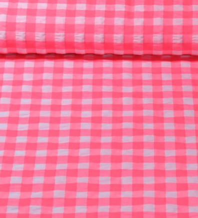 Coupon 1m50 vichy seersucker rose fluo