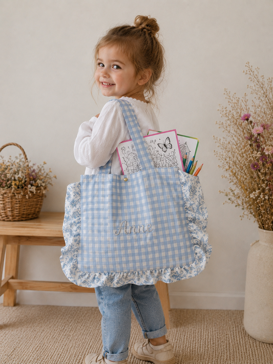 The small ruffled tote bag is 100% customizable.