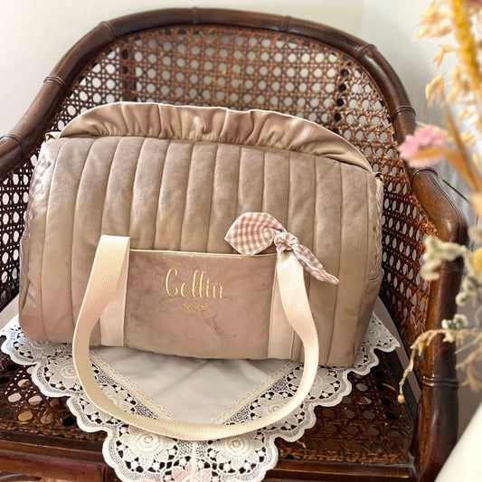 Sac Louison velours et vichy galet