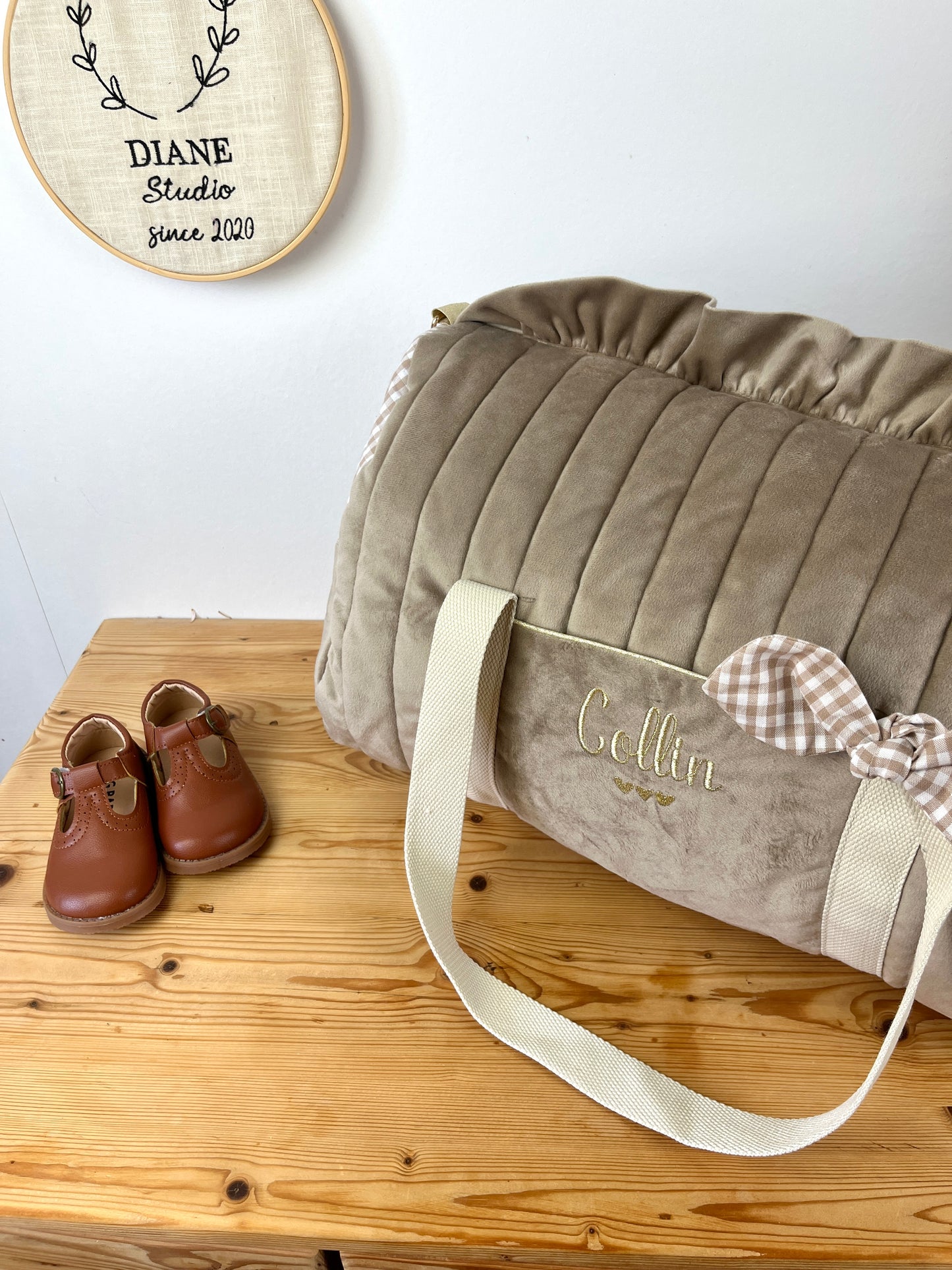 Sac Louison prénom et cœurs dorés tissus au choix
