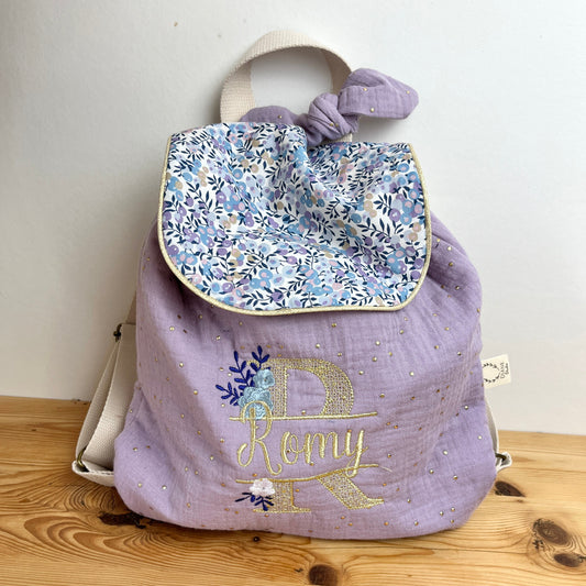 Le sac à dos enfant personnalisé Églantine lilas et wiltshire lilas