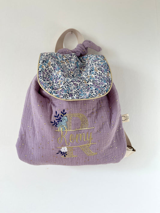 Le sac à dos enfant personnalisé Églantine lilas et wiltshire lilas