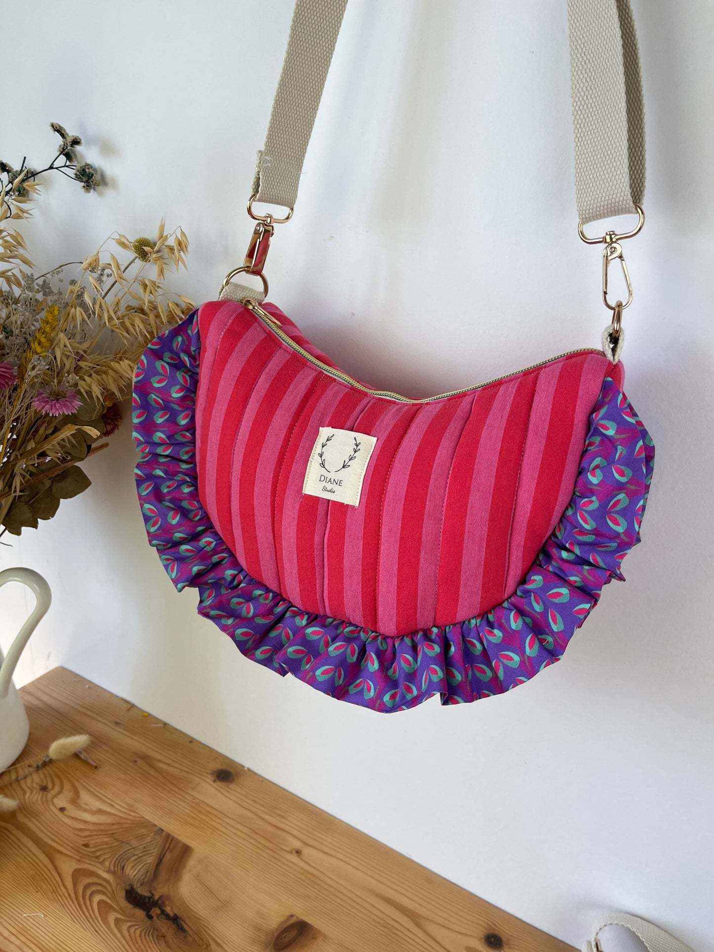 Sac Milan rayé rose et rouge