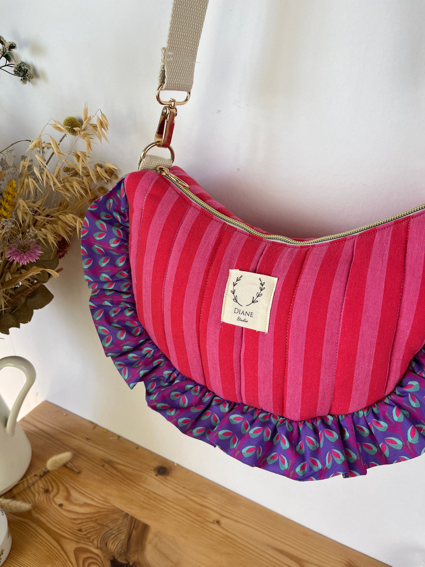 Sac Milan rayé rose et rouge