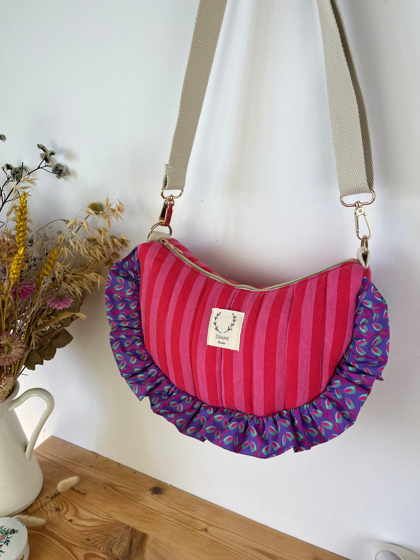 Sac Milan rayé rose et rouge