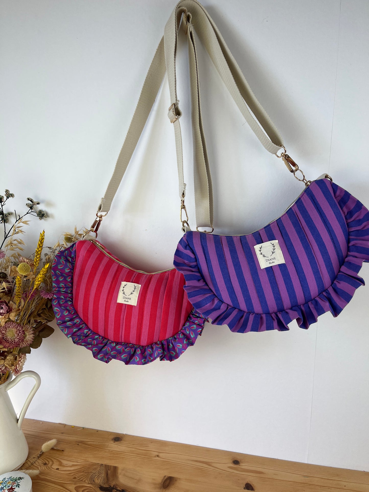 Sac Milan rayé rose et rouge