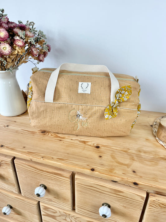 Louison le sac polochon enfant gaze camel et Liberty capel