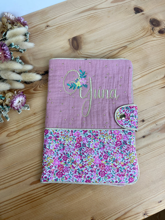 Protège carnet rose thé et Liberty Emma