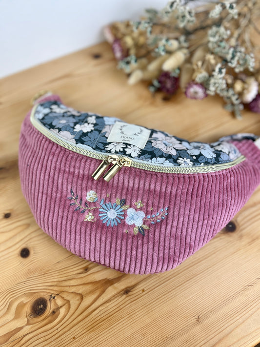 Le sac banane Eléonore velours rose thé flower show cosmos