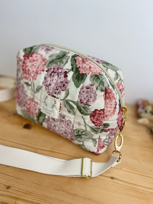 Colette le sac bandoulière hortensias roses