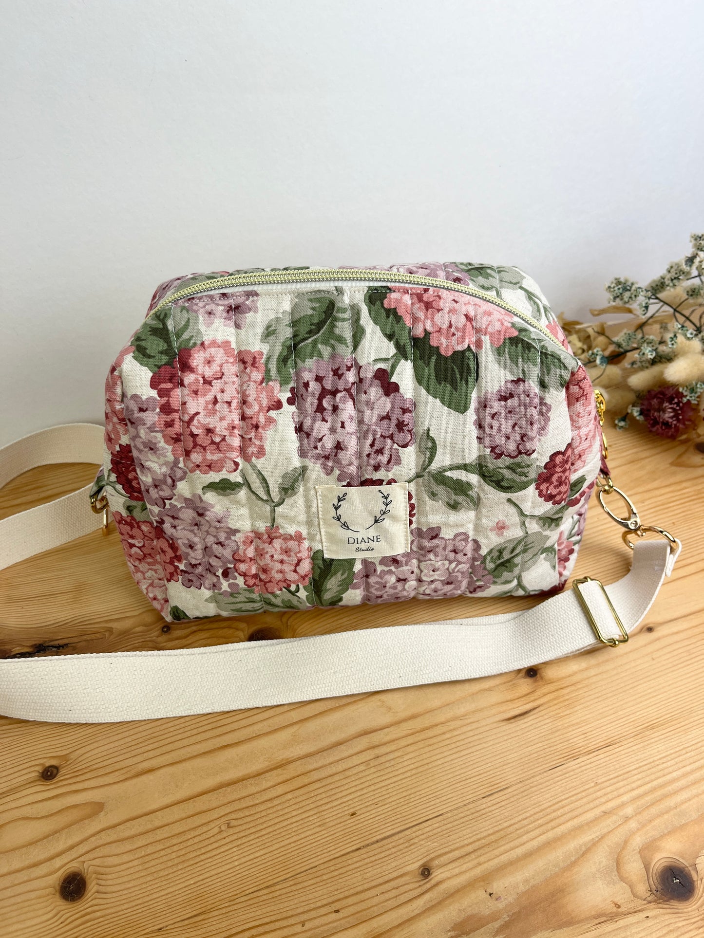 Colette le sac bandoulière hortensias roses