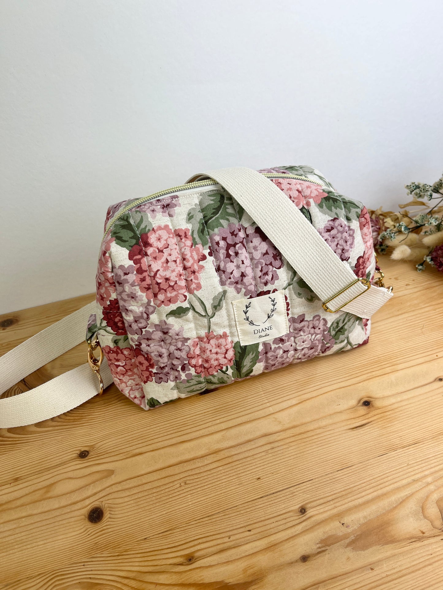 Colette le sac bandoulière hortensias roses