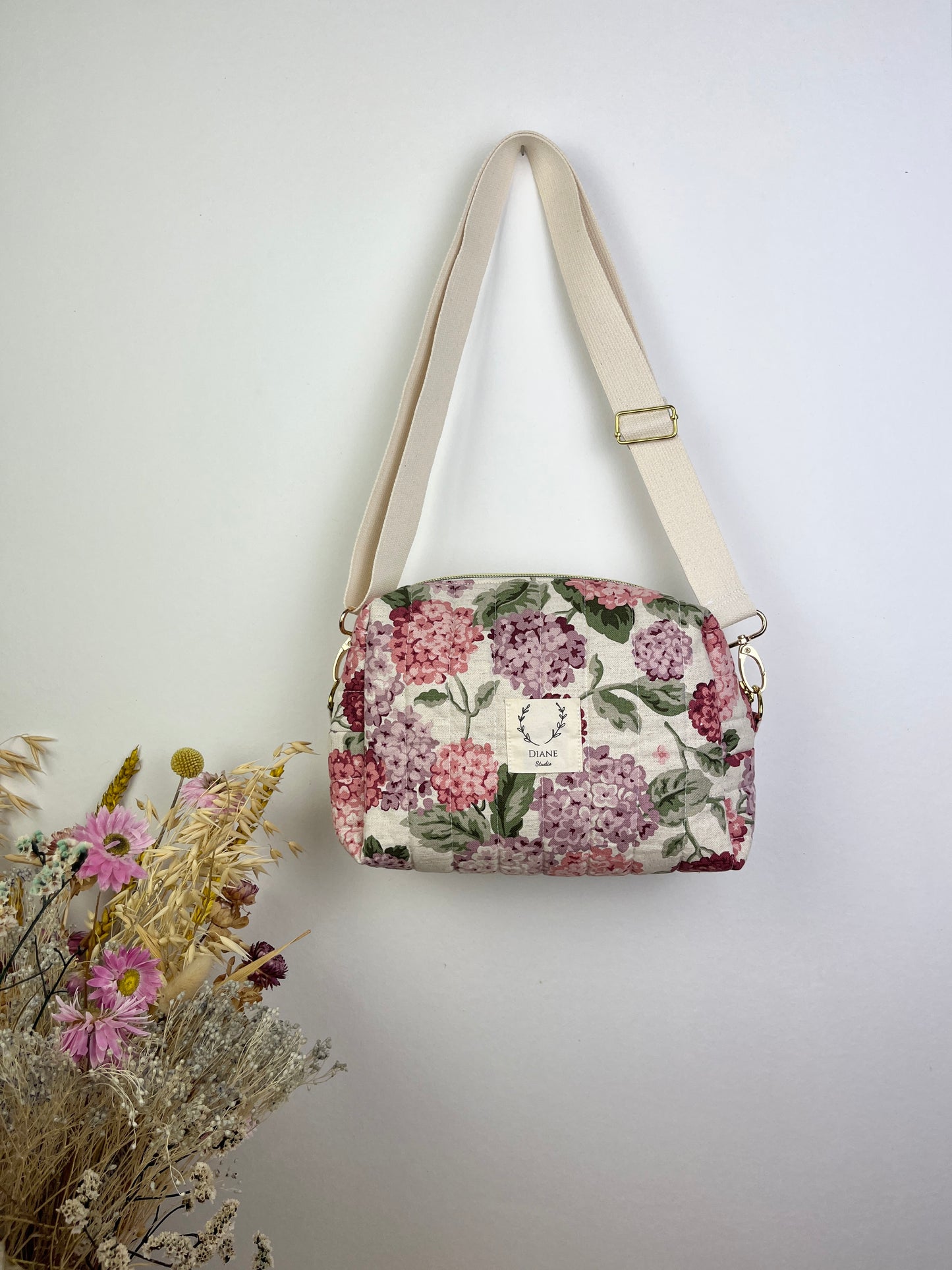 Colette le sac bandoulière hortensias roses