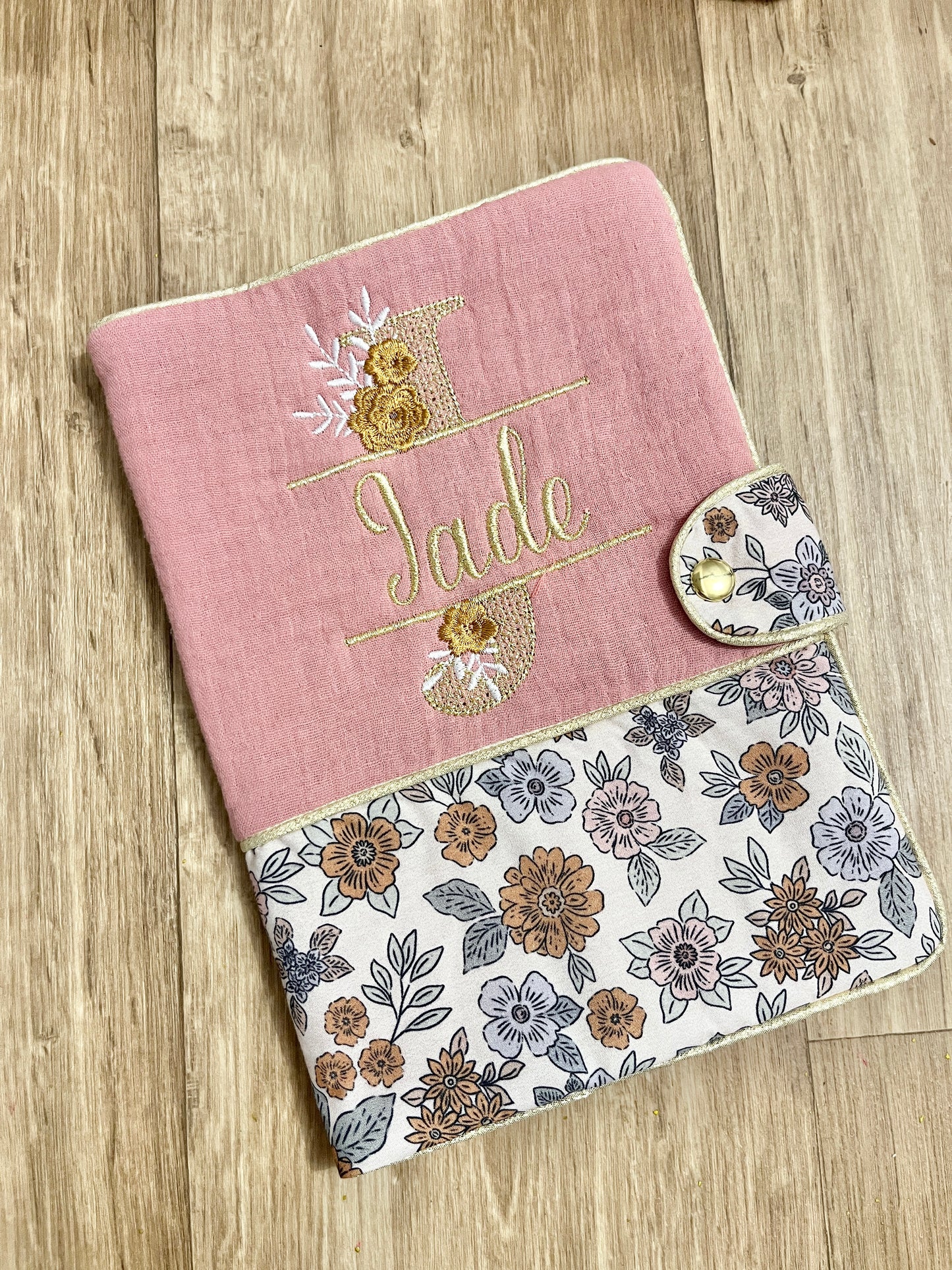 Protège carnet rose thé marion