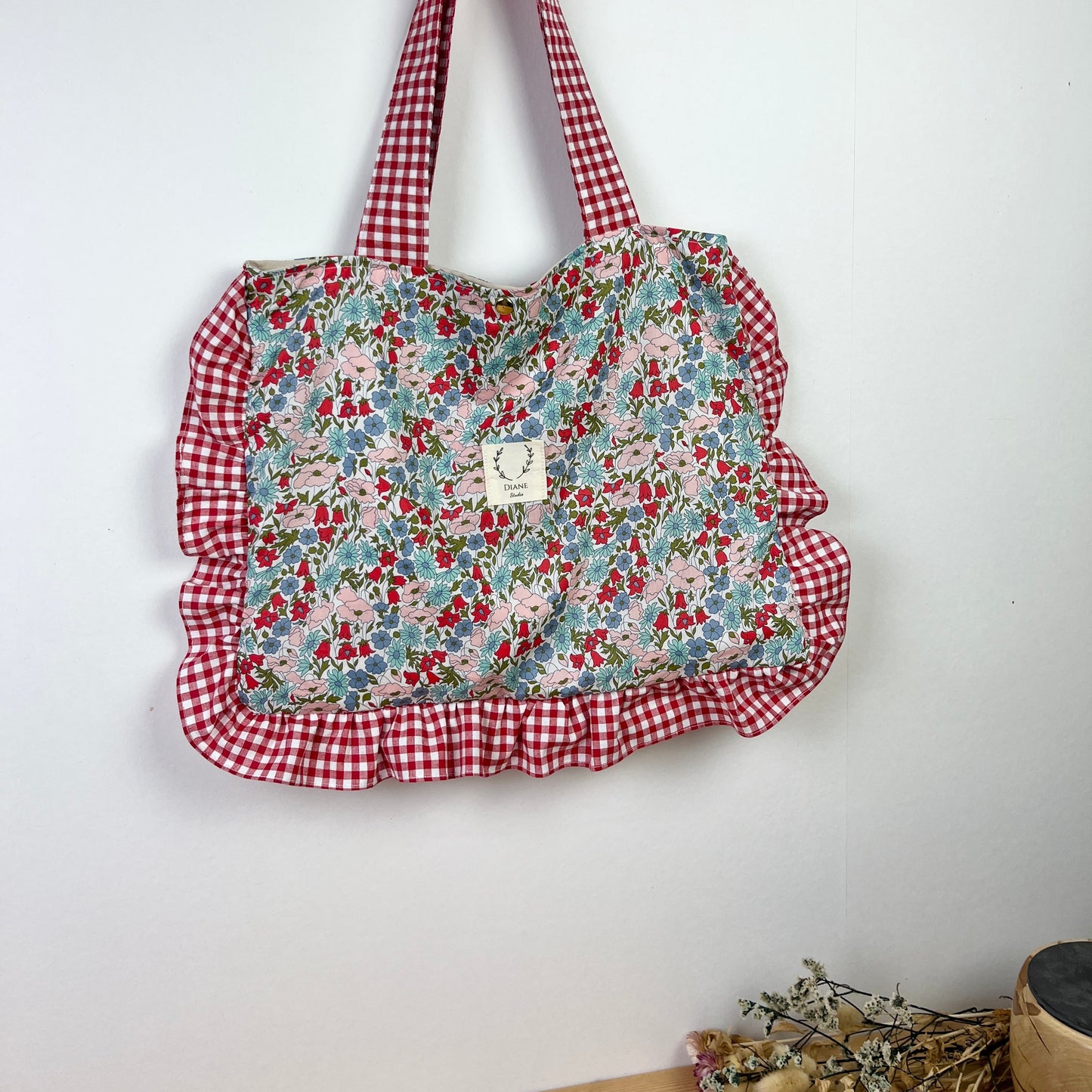 Le petit tote bag Libetry poppy menthe et vichy rouge