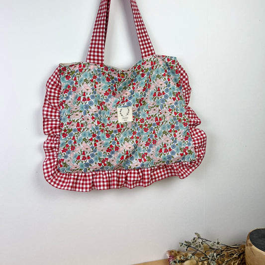 Le petit tote bag Libetry poppy menthe et vichy rouge