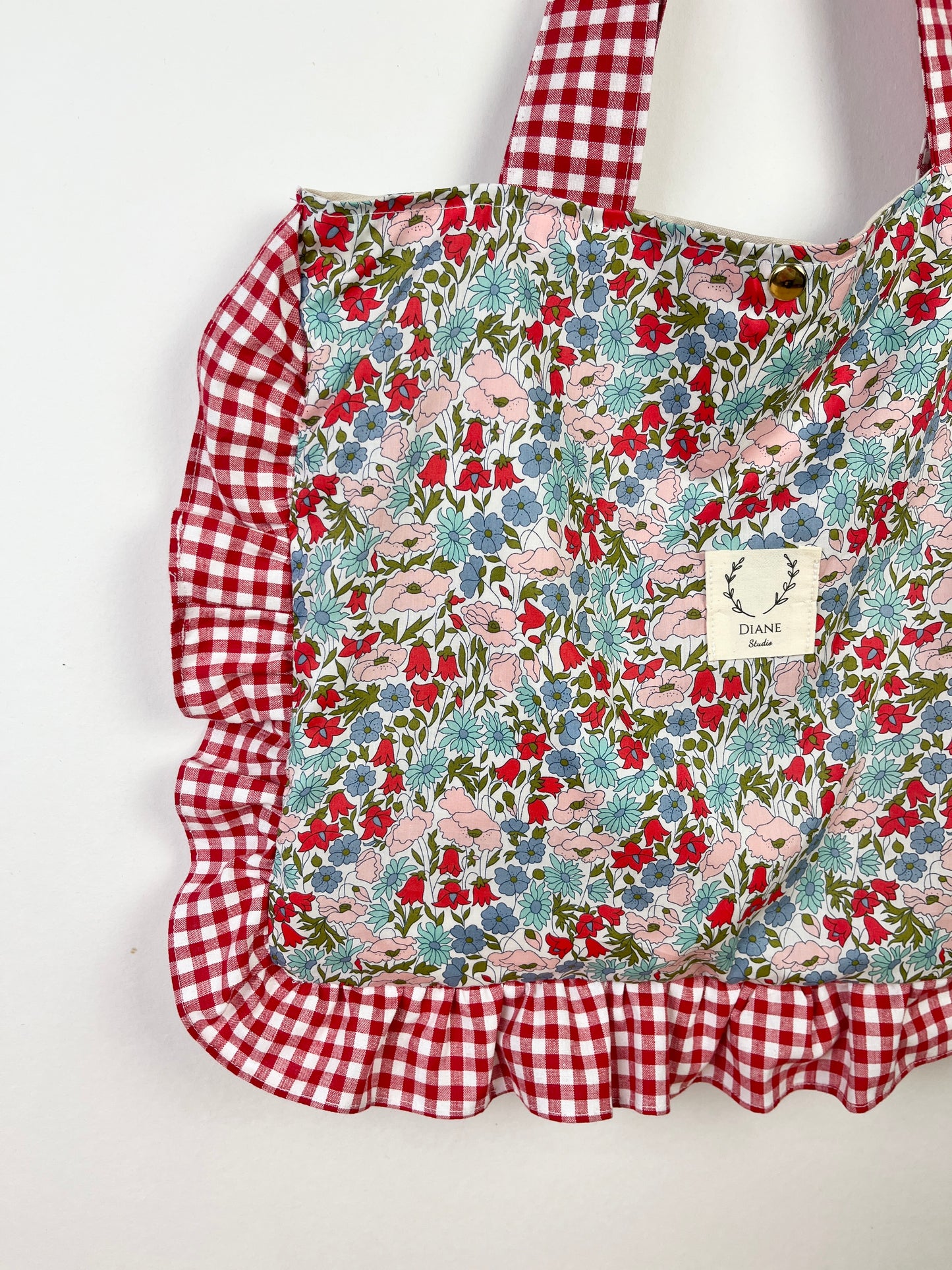 Le petit tote bag Libetry poppy menthe et vichy rouge