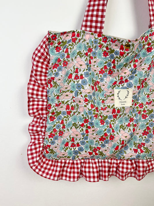 Le petit tote bag Libetry poppy menthe et vichy rouge
