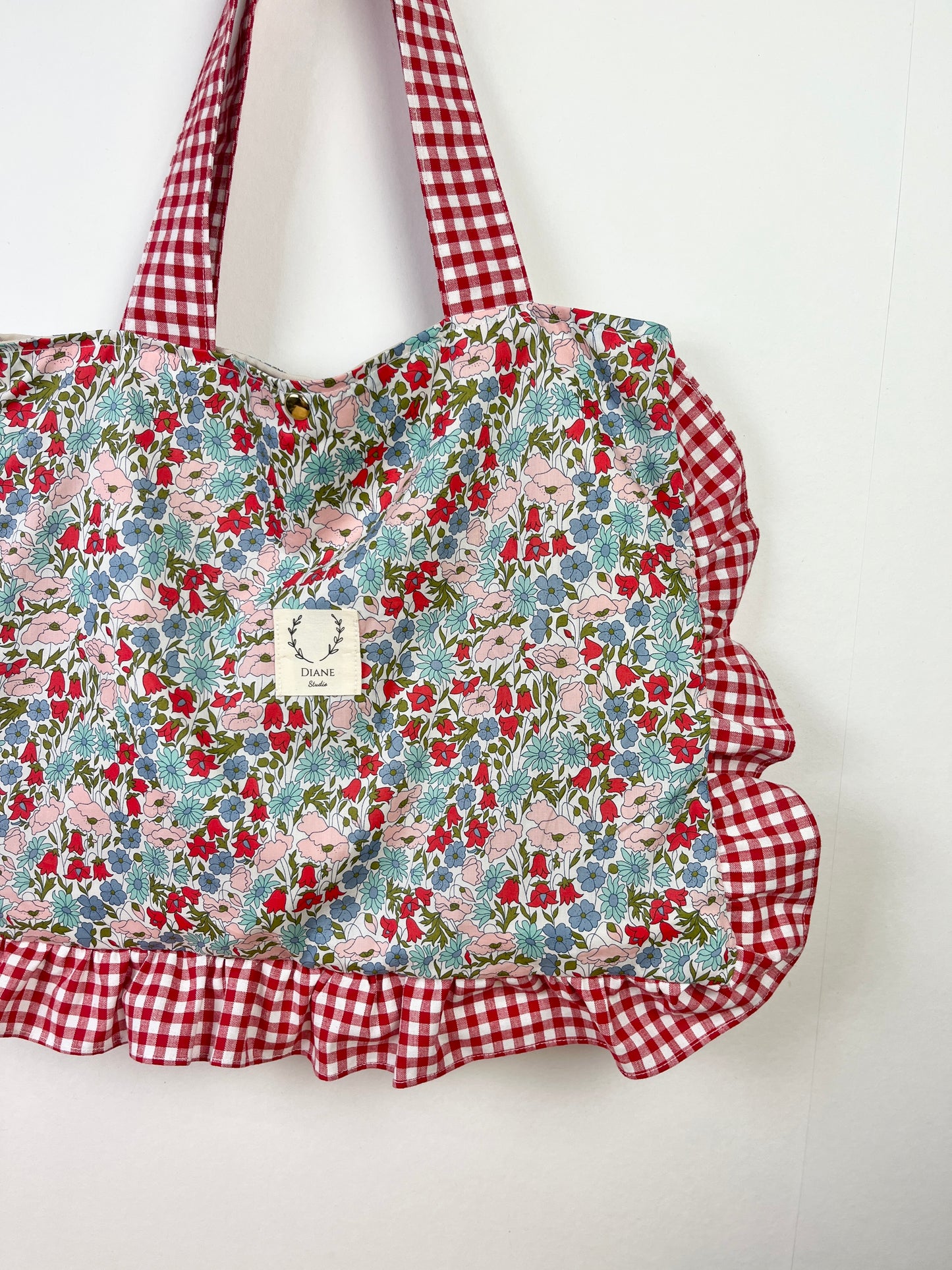 Le petit tote bag Libetry poppy menthe et vichy rouge