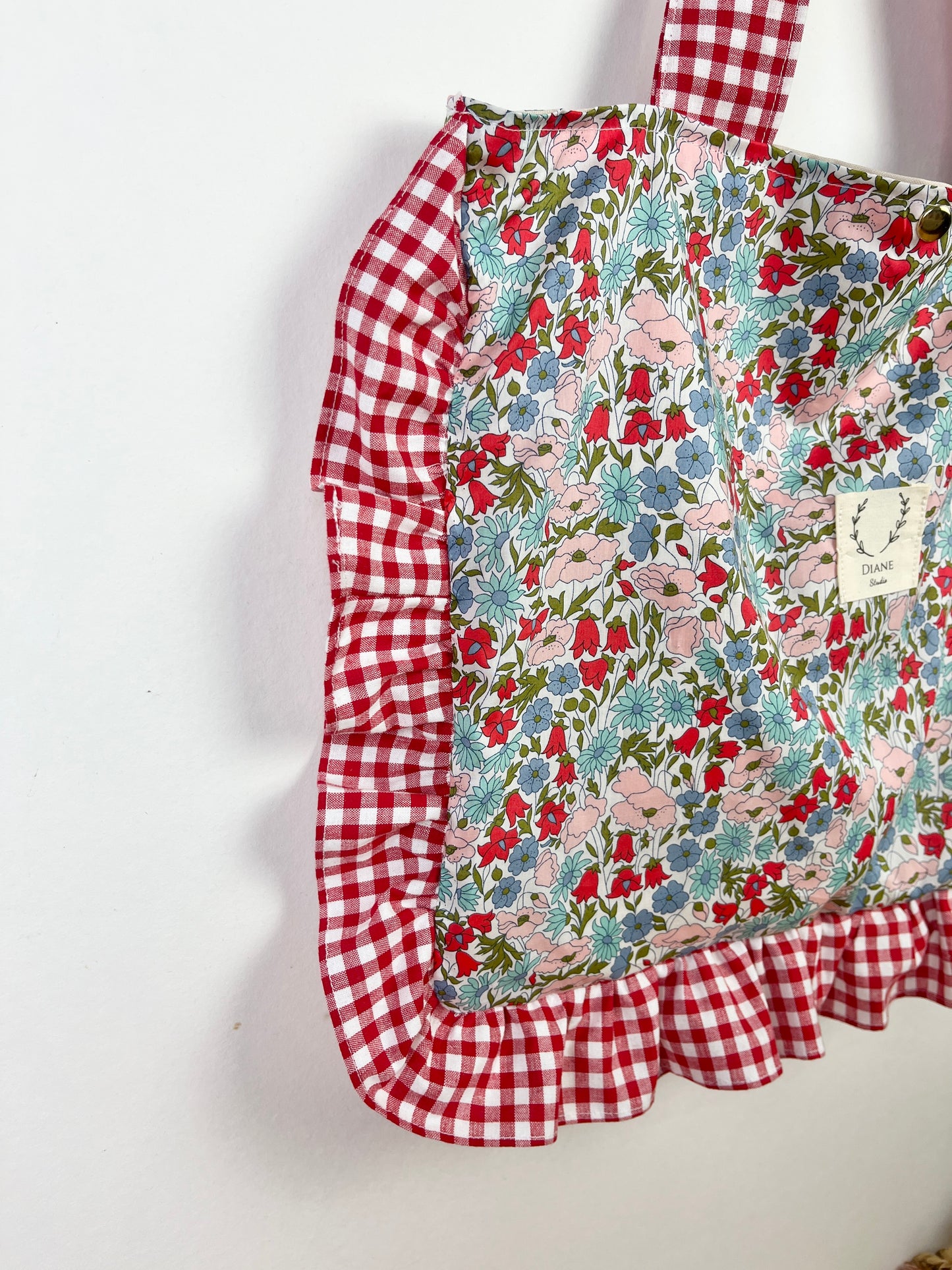 Le petit tote bag Libetry poppy menthe et vichy rouge