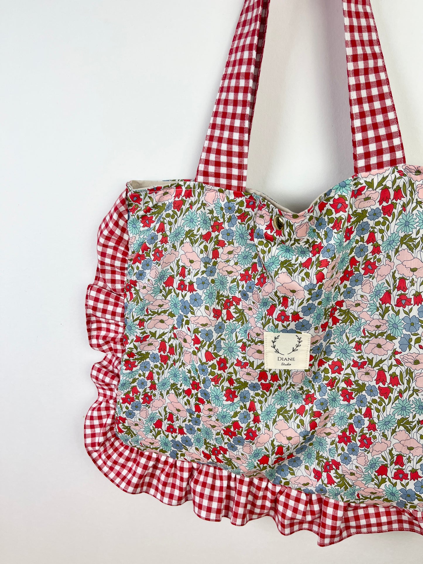 Le petit tote bag Libetry poppy menthe et vichy rouge