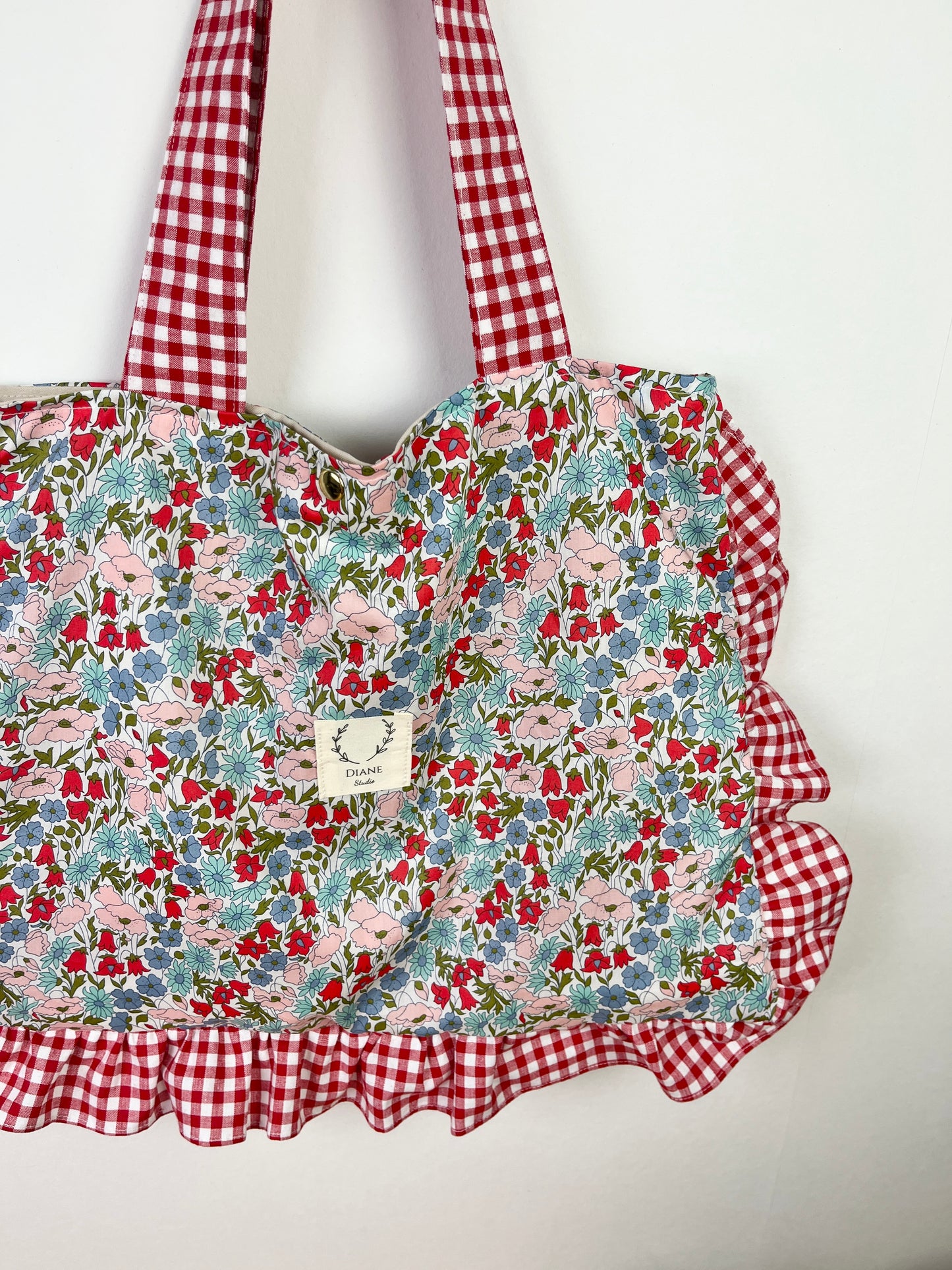 Le petit tote bag Libetry poppy menthe et vichy rouge