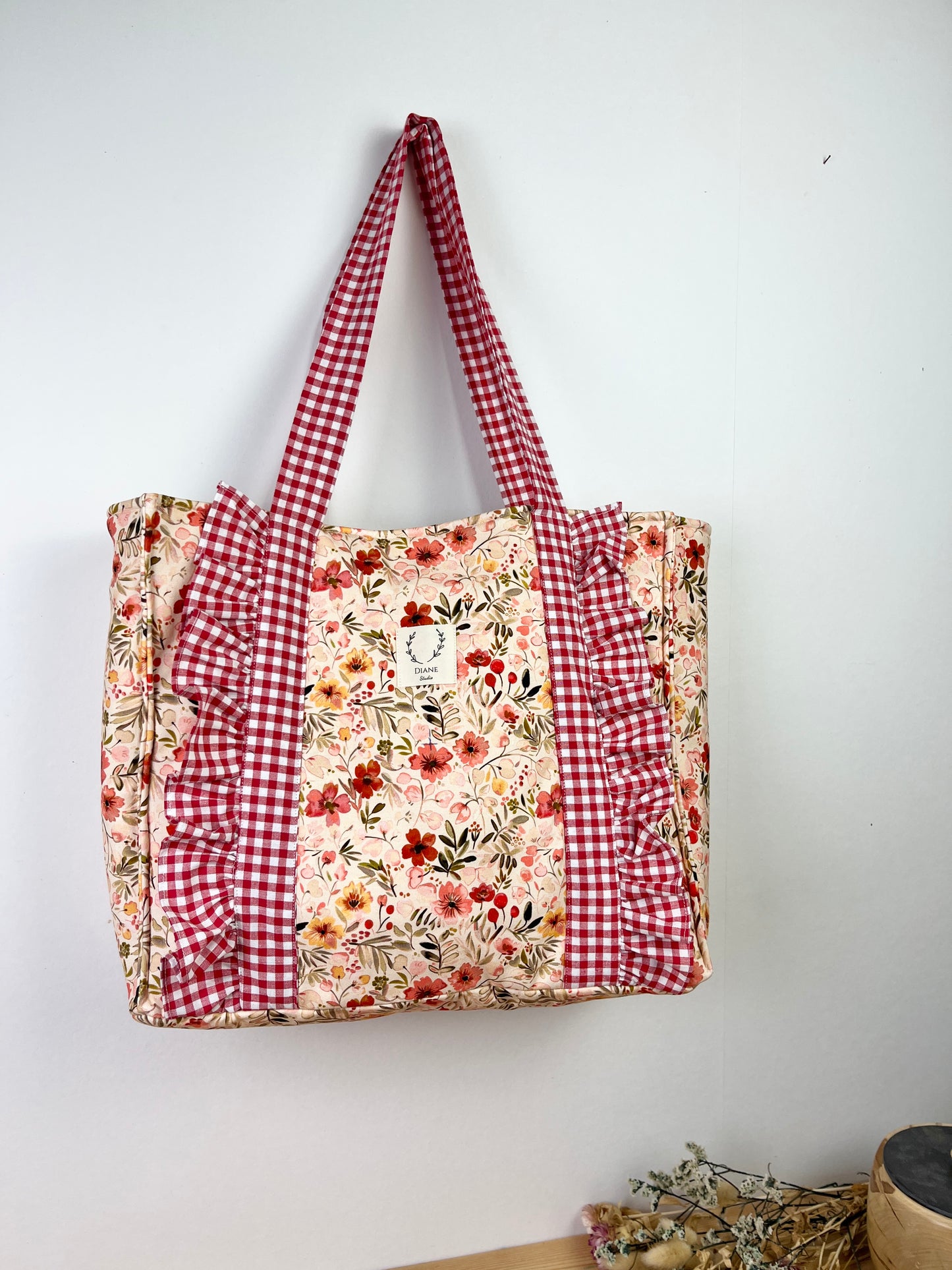 Le cabas Céleste jersey fleuri et vichy rouge