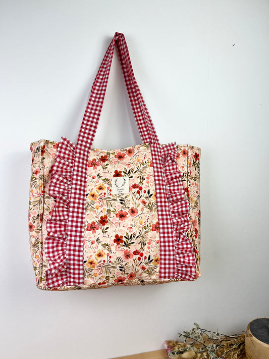 Le cabas Céleste jersey fleuri et vichy rouge