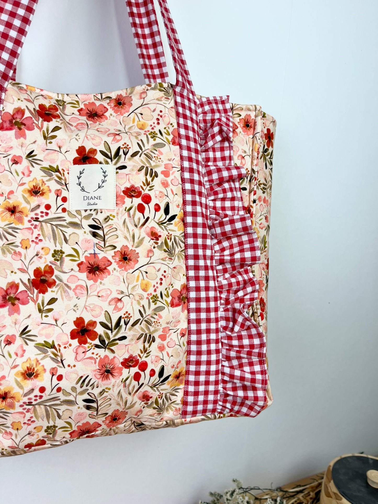 Le cabas Céleste jersey fleuri et vichy rouge