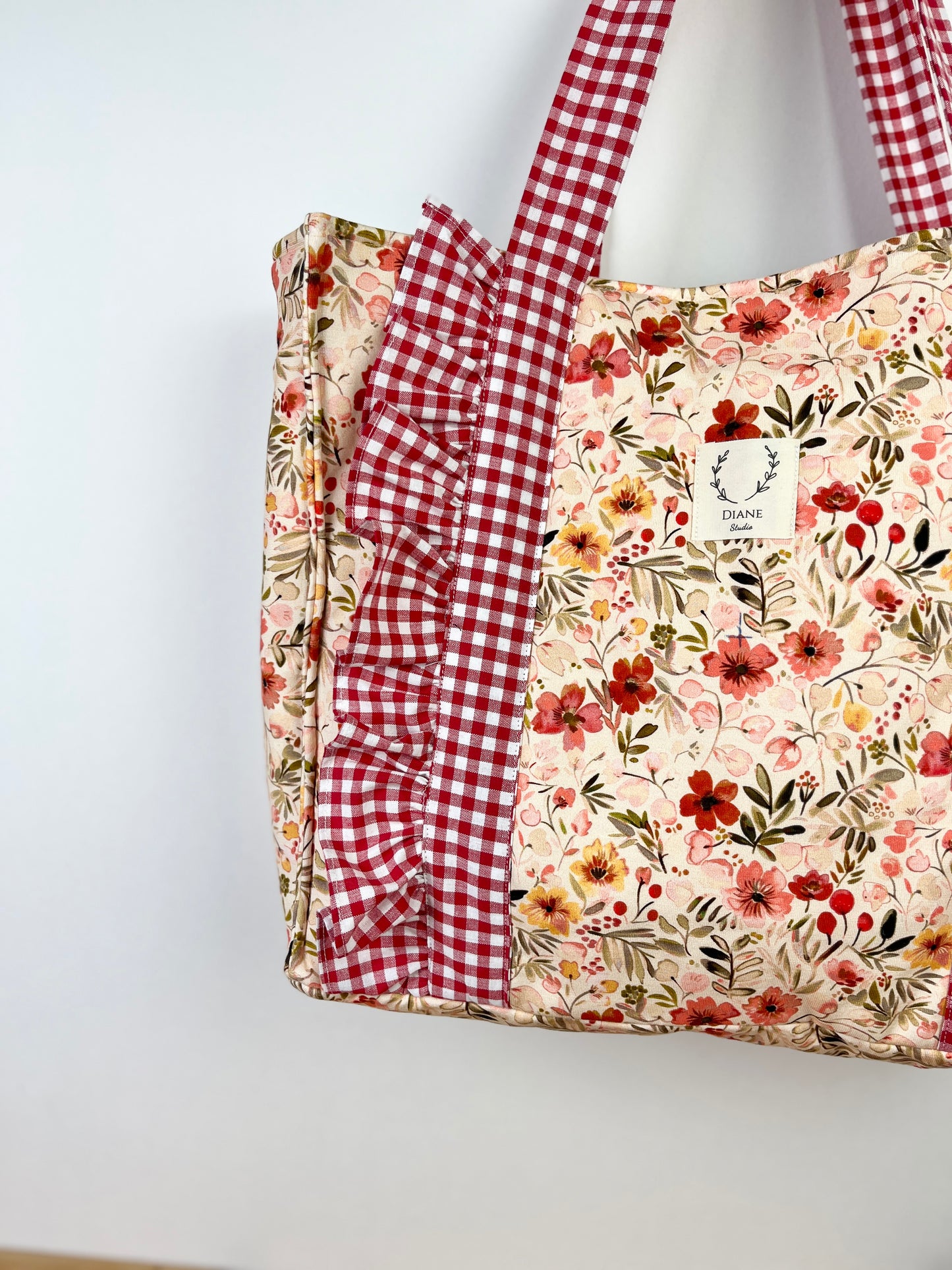 Le cabas Céleste jersey fleuri et vichy rouge
