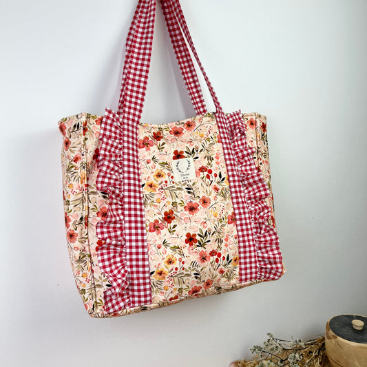 Le cabas Céleste jersey fleuri et vichy rouge