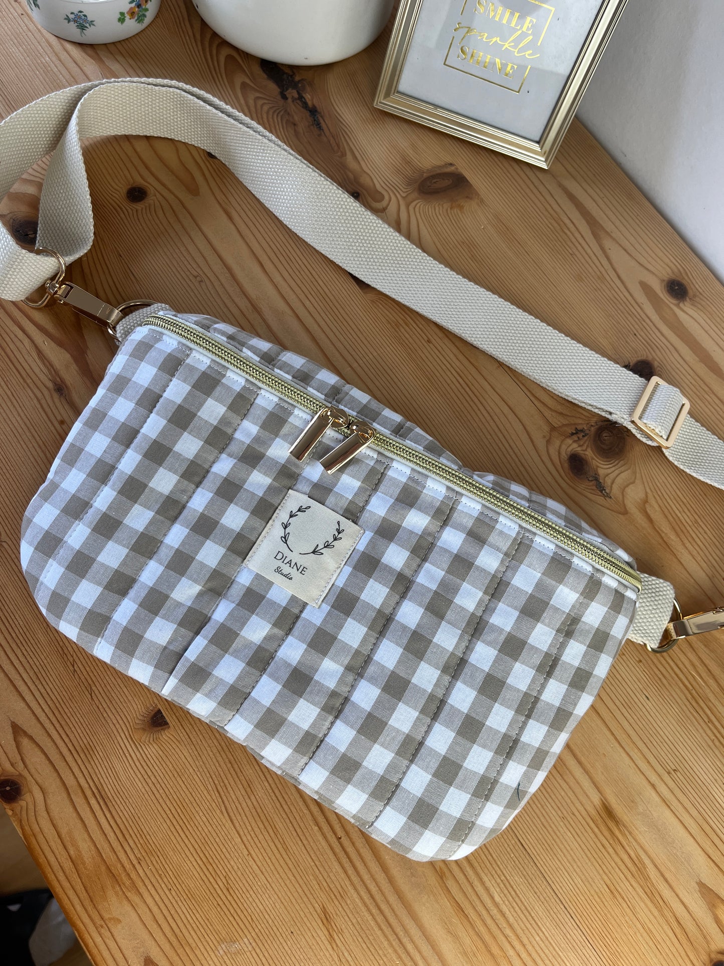 Le sac banane vichy beige