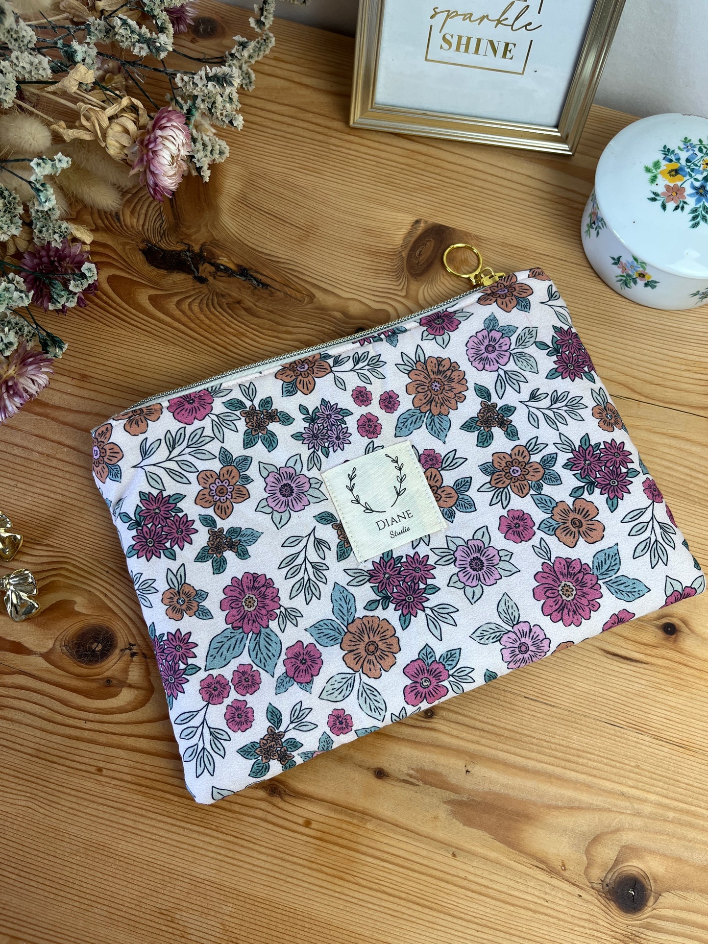 Pochette plate coton marion rose