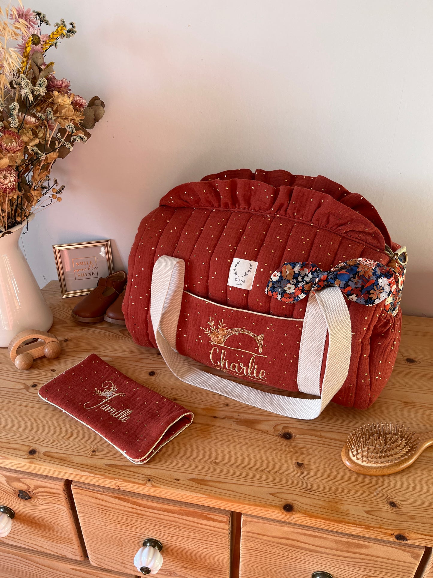 Ensemble : sac polochon et protège livret de famille personnalisables