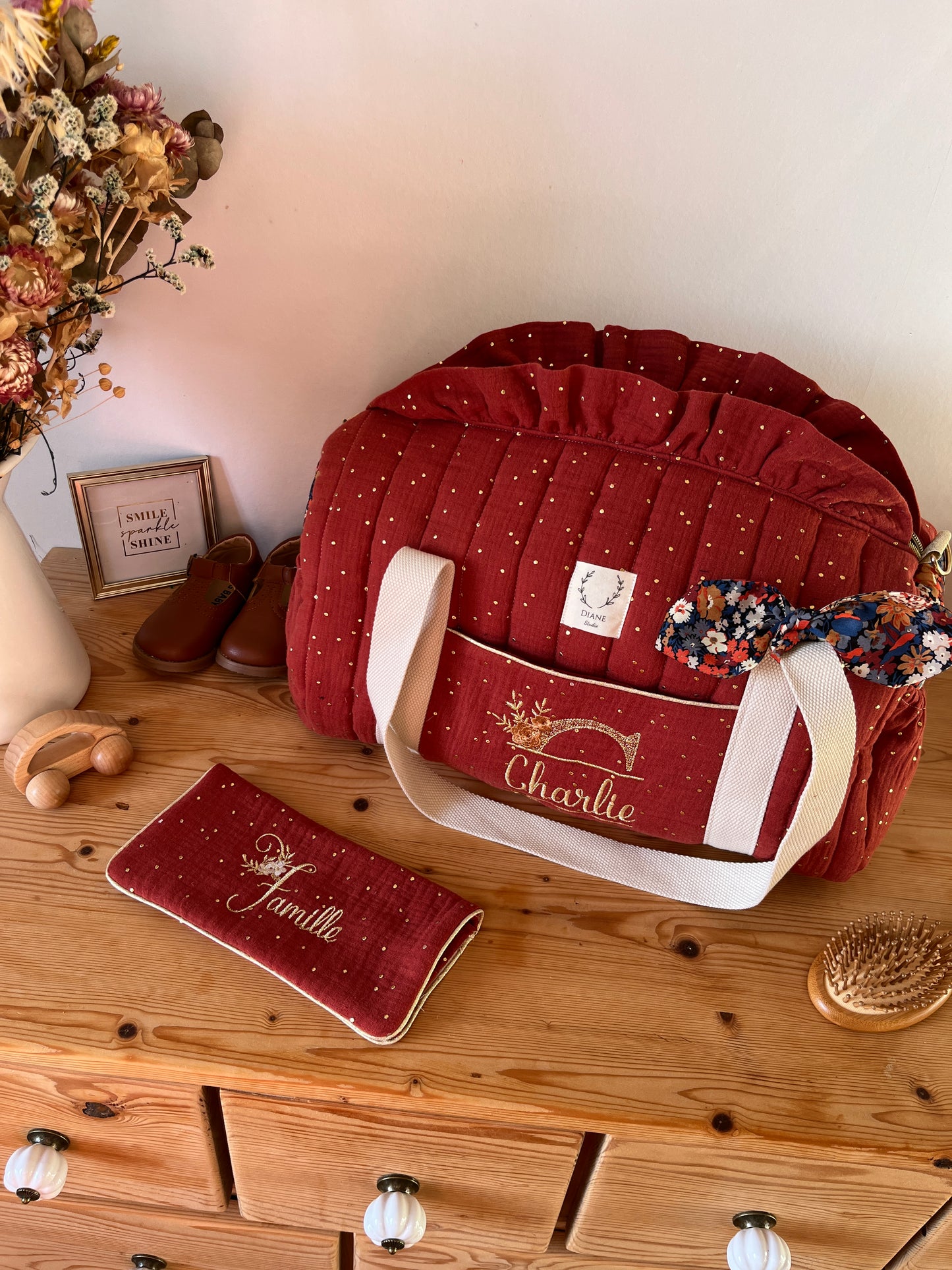 Ensemble : sac polochon et protège livret de famille personnalisables