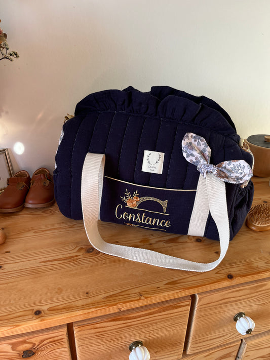 Louison le sac polochon bleu nuit et marion camel