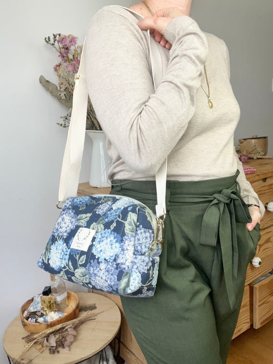 Colette le sac bandoulière hortensias bleus