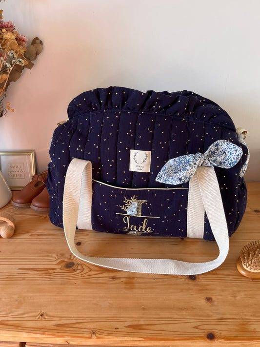 Louison le sac polochon bleu nuit et Adelajda bleu