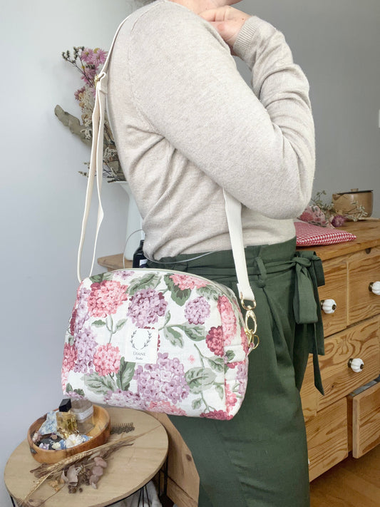 Colette le sac bandoulière hortensias roses