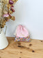 Pochon personnalisé gaze rose poudré et bloom