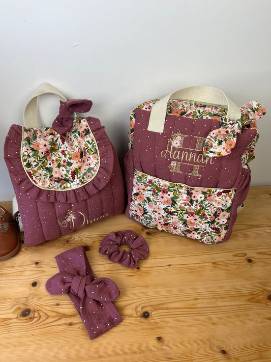 Ensemble : sac Ombeline , sac Eglantine, bandeau et chouchou