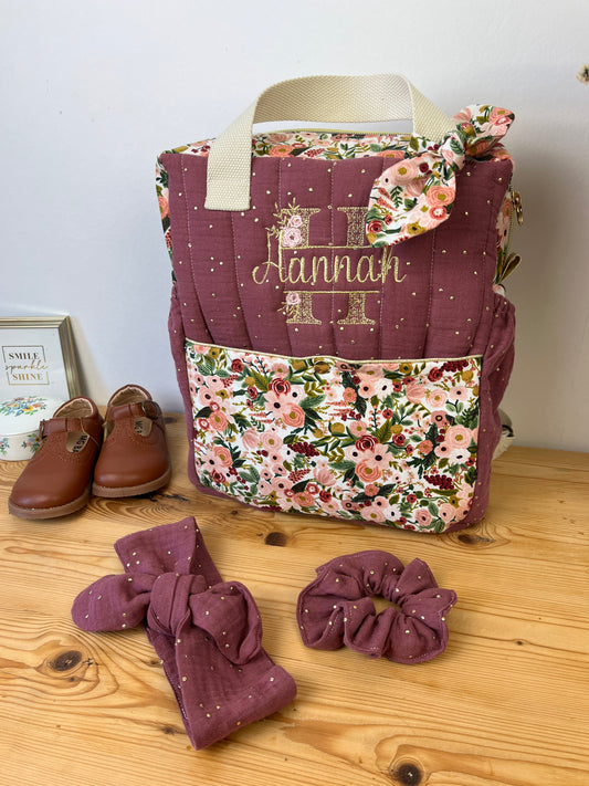 Ensemble : sac Ombeline initiale dentelle, bandeau et chouchou