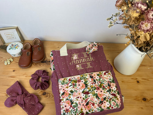 Ensemble : sac Ombeline initiale dentelle, bandeau et chouchou