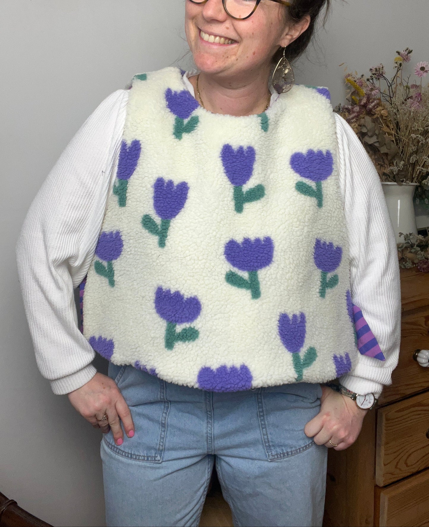 Le pull Joséphine sherpa tulipes mauve