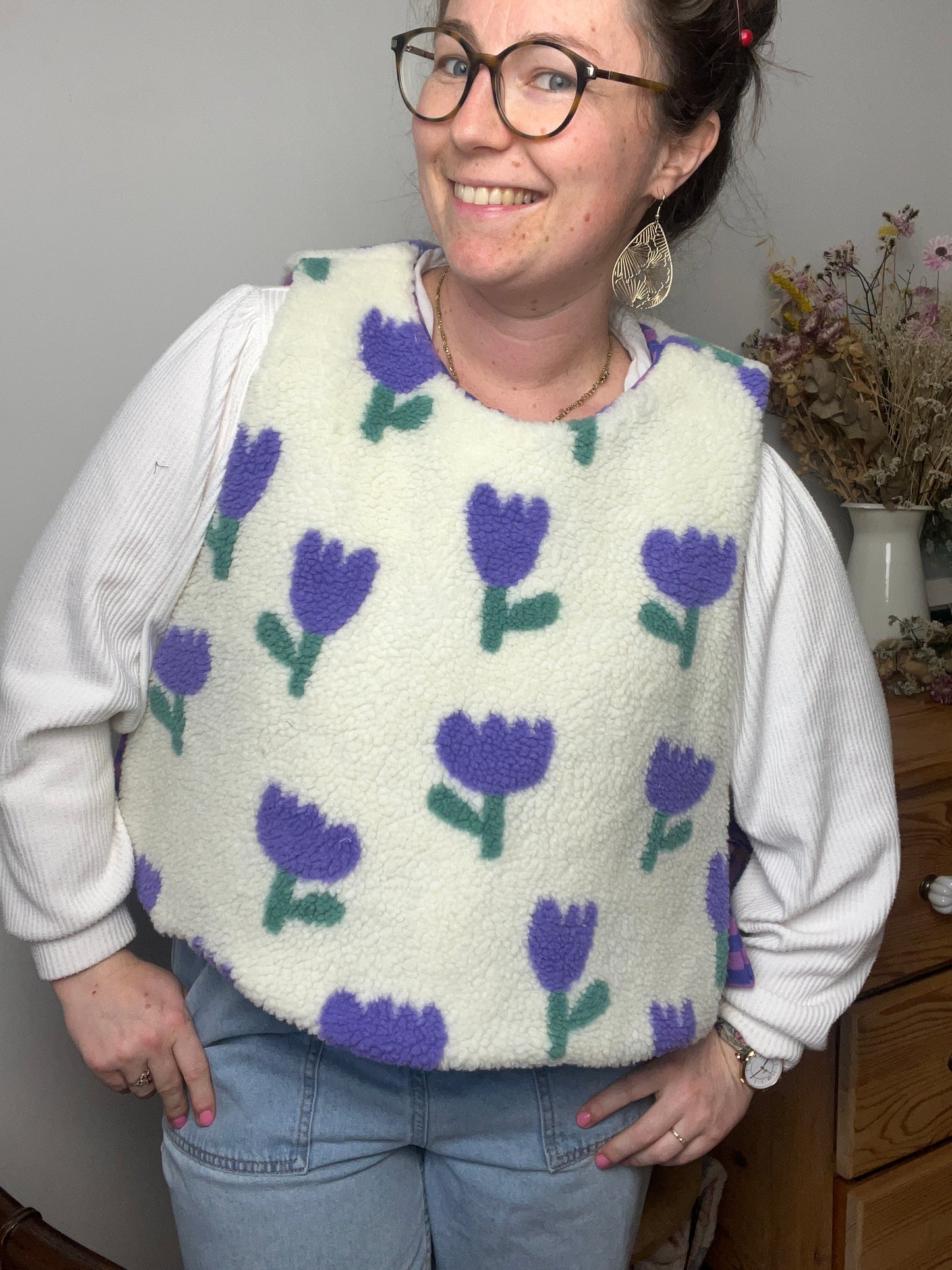 Le pull Joséphine sherpa tulipes mauve