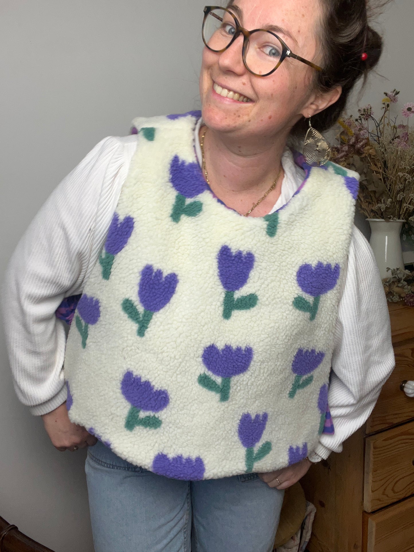 Le pull Joséphine sherpa tulipes mauve