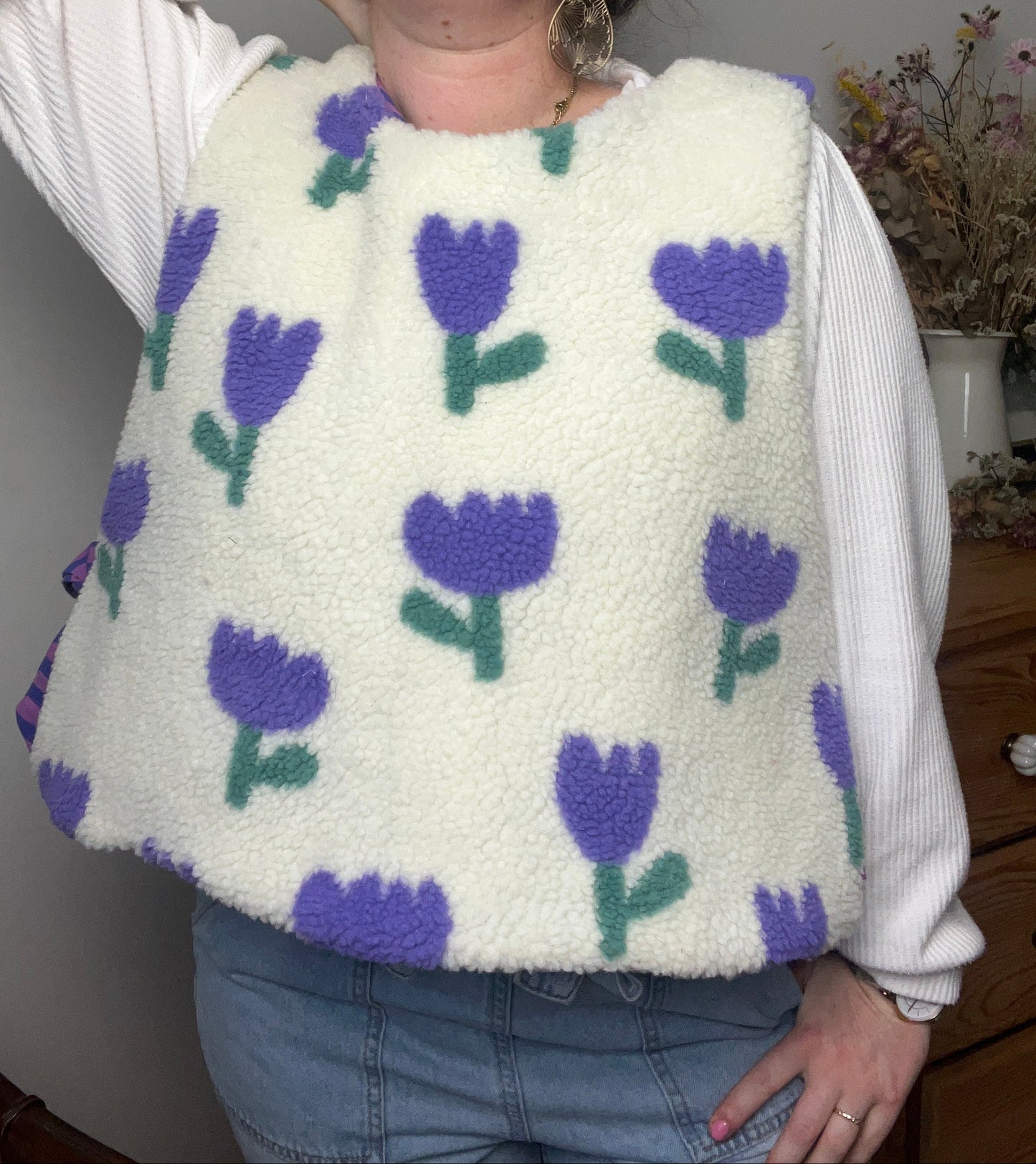 Le pull Joséphine sherpa tulipes mauve